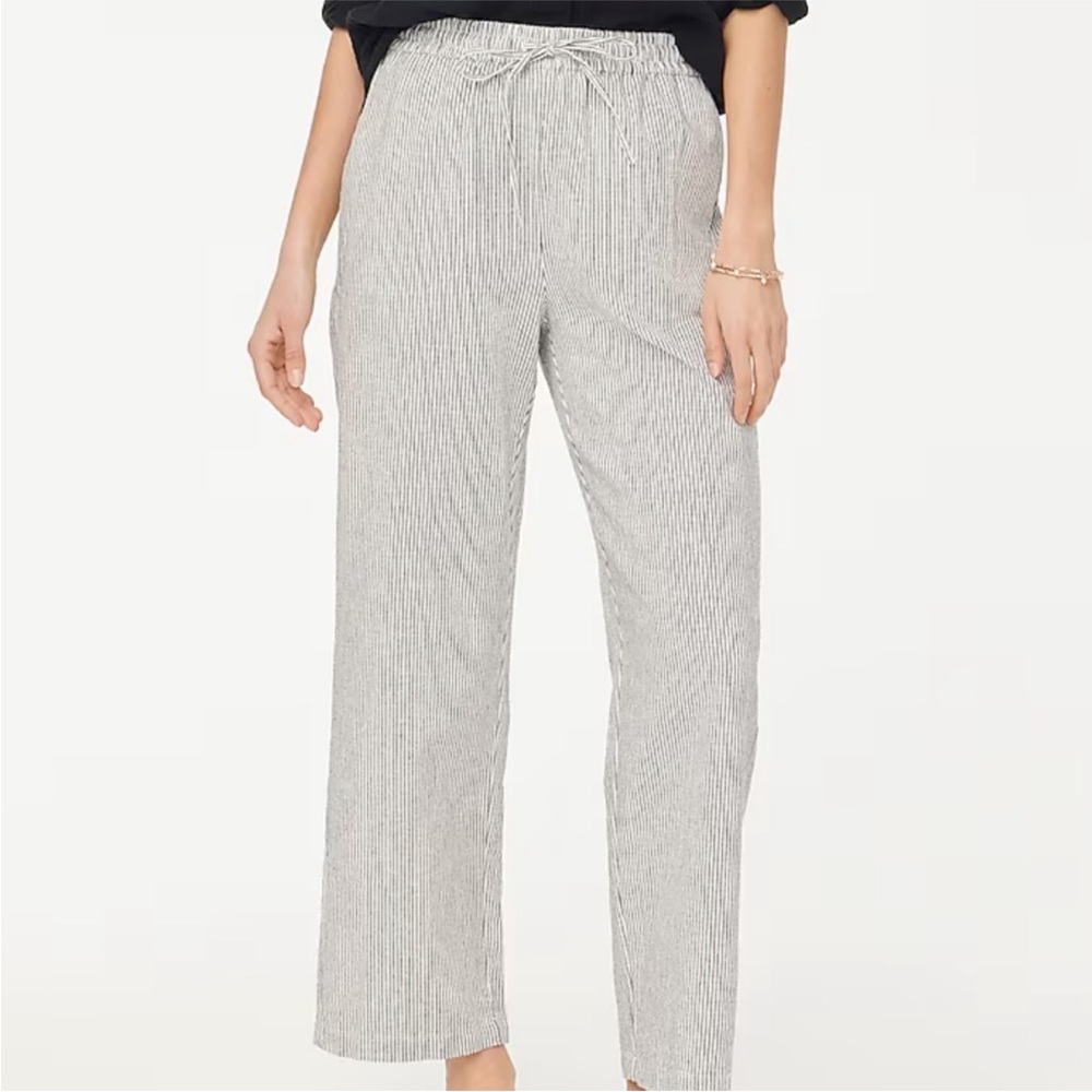 J. Crew Factory Women’s Striped Linen Cotton Drawstring Pants Blue White Size 10